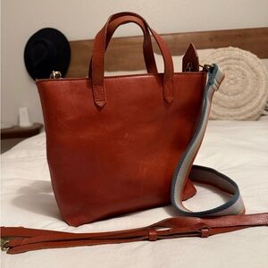 Madewell zip top rust Leather Tote Bag
